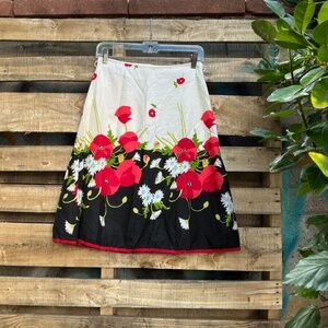 Red Poppy Floral A-Line Skirt